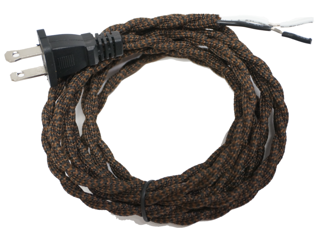 Twisted Rayon Cloth Covered Electric Lamp Cord with Polarized End Plug, Stripped Ends Ready for Wiring 8 feet Long