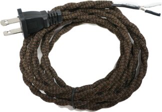 12 Feet Twisted Rayon Cloth Covered Electric Lamp Cord with Polarized End Plug, Stripped Ends Ready for Wiring