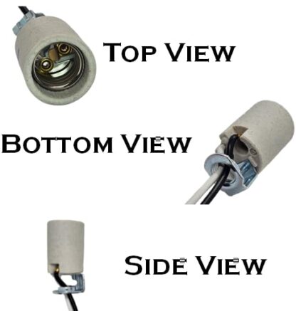 Intermediate Base E17 Keyless Porcelain Light Socket – Unglazed, 75W 250V, 8-Inch AWM Leads, 1/8 IP Hickey – DIY Lamp Holder for Lighting Fixtures & Retro Projects