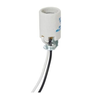 Intermediate Base E17 Keyless Porcelain Light Socket – Unglazed, 75W 250V, 8-Inch AWM Leads, 1/8 IP Hickey – DIY Lamp Holder for Lighting Fixtures & Retro Projects